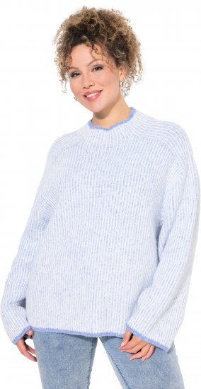 Ulla Popken Striped Wool Blend Turtleneck Sweater Sky Blue - Naisten hupparit ja collegepaidat isot koot - 