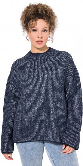 Ulla Popken Striped Wool Blend Turtleneck Sweater Ink Blue - Naisten hupparit ja collegepaidat isot koot - 