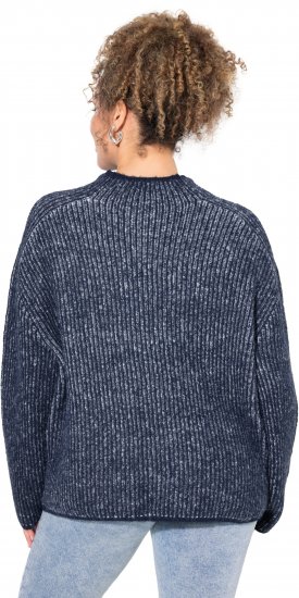 Ulla Popken Striped Wool Blend Turtleneck Sweater Ink Blue - Naisten hupparit ja collegepaidat isot koot - 