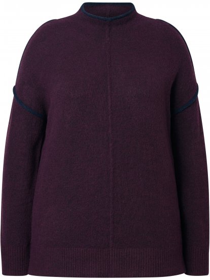 Ulla Popken Contrast Trim Long Sleeve Sweater Dark Ruby - Naisten hupparit ja collegepaidat isot koot - 