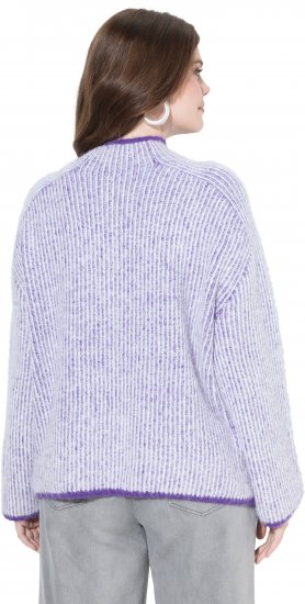 Ulla Popken Striped Knit Long Sleeve Troyer Collar Sweater Purple - Hupparit ja collegepaidat - 