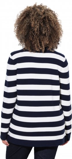 Ulla Popken Striped Polo Collar Long Sleeve Sweater Navy - Naisten hupparit ja collegepaidat isot koot - 