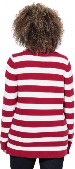 Ulla Popken Striped Polo Collar Long Sleeve Sweater Ruby Red - Naisten hupparit ja collegepaidat isot koot - 