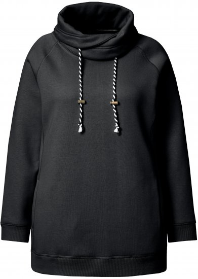 Ulla Popken Drawstring Collar Long Sleeve Sweatshirt Black - Naisten hupparit ja collegepaidat isot koot - 
