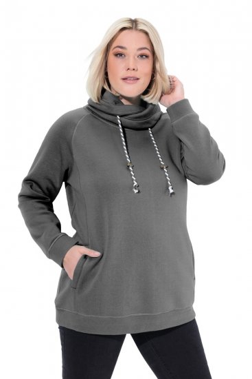 Ulla Popken Drawstring Collar Long Sleeve Sweatshirt Graphite Grey - Ulla Popken - Ulla Popken plus-size-vaatteet