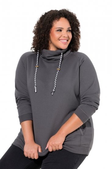 Ulla Popken Drawstring Collar Long Sleeve Sweatshirt Graphite Grey - Ulla Popken - Ulla Popken plus-size-vaatteet
