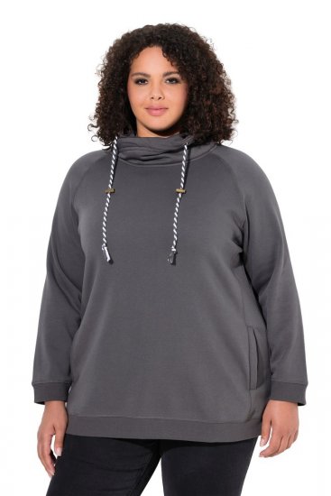 Ulla Popken Drawstring Collar Long Sleeve Sweatshirt Graphite Grey - Ulla Popken - Ulla Popken plus-size-vaatteet