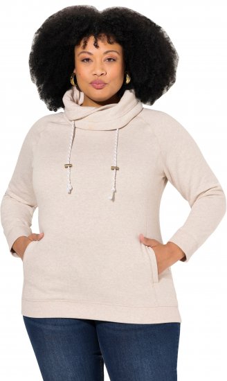 Ulla Popken Drawstring Collar Long Sleeve Sweatshirt Nature Melange - Naisten hupparit ja collegepaidat isot koot - 