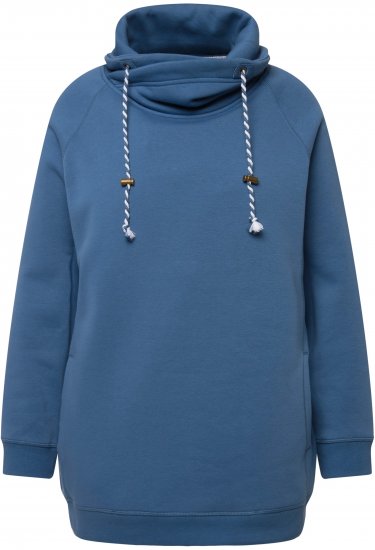 Ulla Popken Drawstring Collar Long Sleeve Sweatshirt Blue Denim - Naisten hupparit ja collegepaidat isot koot - 