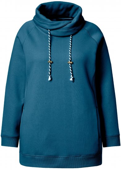 Ulla Popken Drawstring Collar Long Sleeve Sweatshirt Cerulean - Naisten hupparit ja collegepaidat isot koot - 