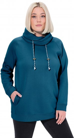 Ulla Popken Drawstring Collar Long Sleeve Sweatshirt Cerulean - Naisten hupparit ja collegepaidat isot koot - 