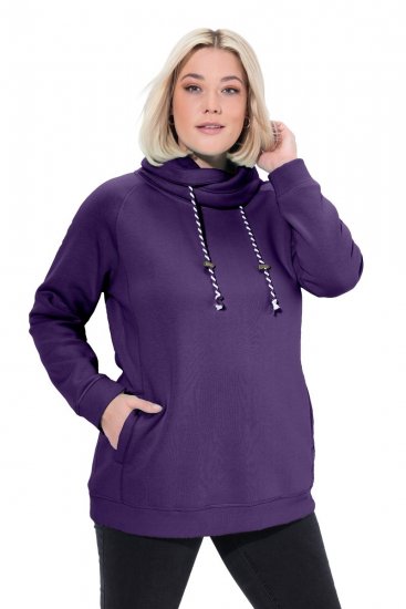 Ulla Popken Drawstring Collar Long Sleeve Sweatshirt Deep Violet - Ulla Popken - Ulla Popken plus-size-vaatteet