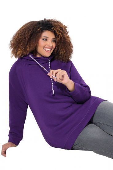 Ulla Popken Drawstring Collar Long Sleeve Sweatshirt Deep Violet - Ulla Popken - Ulla Popken plus-size-vaatteet