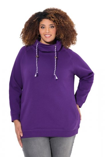 Ulla Popken Drawstring Collar Long Sleeve Sweatshirt Deep Violet - Ulla Popken - Ulla Popken plus-size-vaatteet