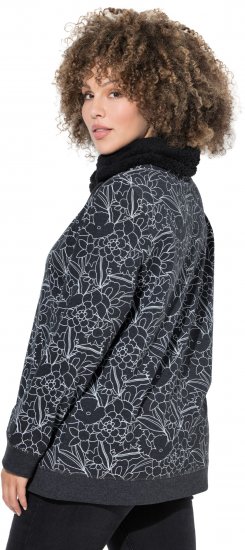 Ulla Popken Teddy Collar Printed Sweatshirt Black - Naisten hupparit ja collegepaidat isot koot - 