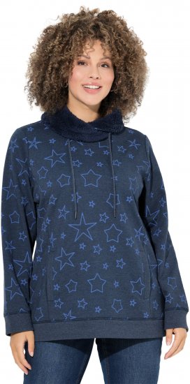 Ulla Popken Teddy Collar Printed Sweatshirt Navy - Naisten hupparit ja collegepaidat isot koot - 