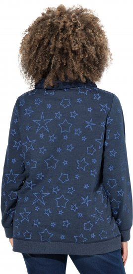 Ulla Popken Teddy Collar Printed Sweatshirt Navy - Naisten hupparit ja collegepaidat isot koot - 