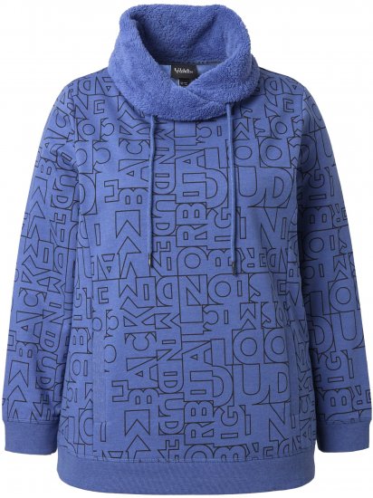 Ulla Popken Teddy Collar Printed Sweatshirt Atlantic Blue - Naisten hupparit ja collegepaidat isot koot - 