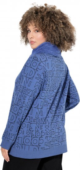 Ulla Popken Teddy Collar Printed Sweatshirt Atlantic Blue - Naisten hupparit ja collegepaidat isot koot - 