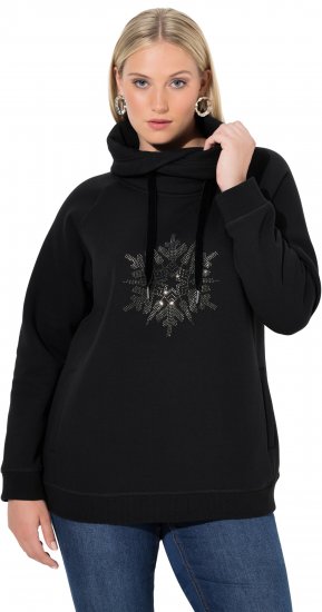 Ulla Popken Rhinestone Snowflake Turtleneck Sweatshirt Black - Naisten hupparit ja collegepaidat isot koot - 