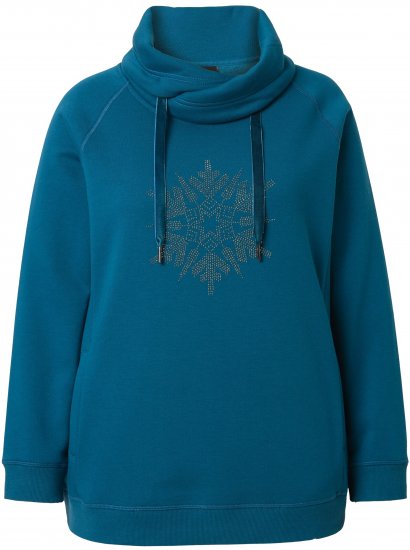 Ulla Popken Rhinestone Snowflake Turtleneck Sweatshirt Teal - Naisten hupparit ja collegepaidat isot koot - 