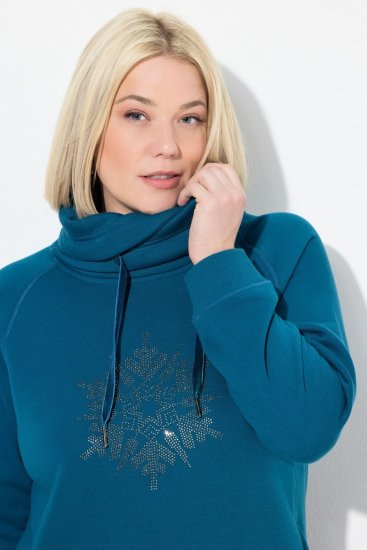 Ulla Popken Rhinestone Snowflake Turtleneck Sweatshirt Teal - Naisten hupparit ja collegepaidat isot koot - Mukavat collegepaidat, huput ja neuleet