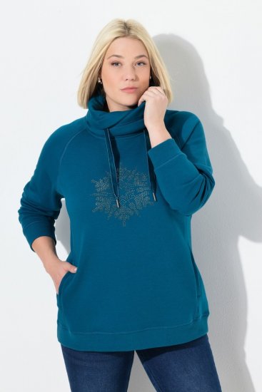 Ulla Popken Rhinestone Snowflake Turtleneck Sweatshirt Teal - Naisten hupparit ja collegepaidat isot koot - Mukavat collegepaidat, huput ja neuleet