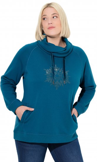 Ulla Popken Rhinestone Snowflake Turtleneck Sweatshirt Teal - Naisten hupparit ja collegepaidat isot koot - 