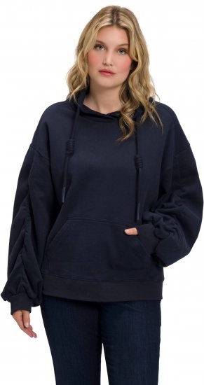Ulla Popken Gathered Sleeve Oversized Fit Sweatshirt Navy - Naisten hupparit ja collegepaidat isot koot - 