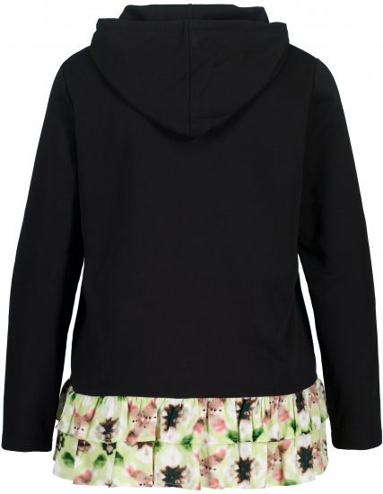 Ulla Popken Ruffle Hem A-line Fit Hooded Sweatshirt Black - Naisten hupparit ja collegepaidat isot koot - 