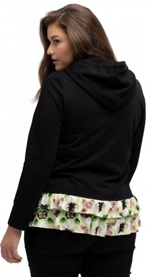Ulla Popken Ruffle Hem A-line Fit Hooded Sweatshirt Black - Naisten hupparit ja collegepaidat isot koot - 