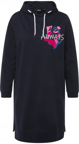 Ulla Popken Extra Long Abstract Graphic Hoodie Navy - Naisten hupparit ja collegepaidat isot koot - 
