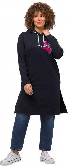 Ulla Popken Extra Long Abstract Graphic Hoodie Navy - Naisten hupparit ja collegepaidat isot koot - 