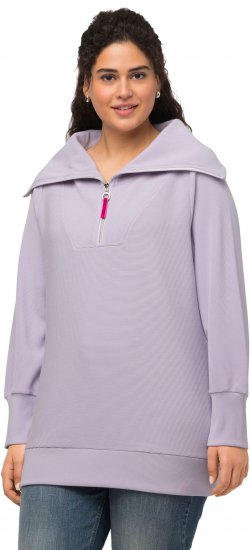Ulla Popken Long Sleeve Troyer Collar Sweatshirt Pastel Lilac - Naisten hupparit ja collegepaidat isot koot - 