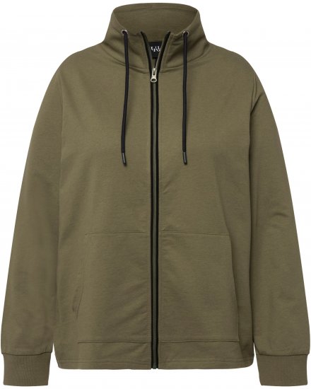 Ulla Popken Contrast Color Zip Up Sweatshirt Loden Green - Naisten hupparit ja collegepaidat isot koot - 