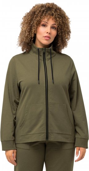 Ulla Popken Contrast Color Zip Up Sweatshirt Loden Green - Naisten hupparit ja collegepaidat isot koot - 