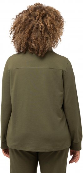 Ulla Popken Contrast Color Zip Up Sweatshirt Loden Green - Naisten hupparit ja collegepaidat isot koot - 