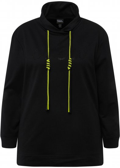 Ulla Popken GLOW Lettered Collared Sweatshirt Black - Naisten hupparit ja collegepaidat isot koot - 