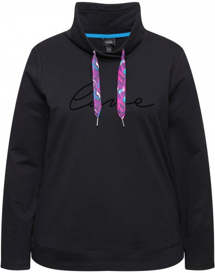 Ulla Popken Stand-Up Collar Long Sleeve Sweatshirt Black - Naisten hupparit ja collegepaidat isot koot - 