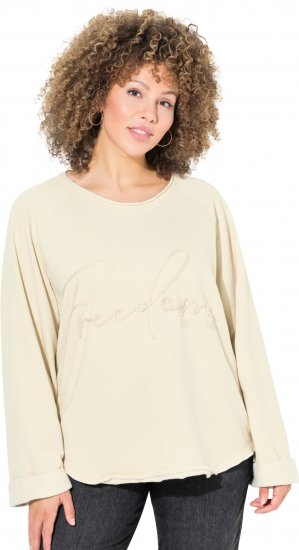 Ulla Popken Embroidered Freedom Rolled Edge Sweatshirt Sand - Naisten hupparit ja collegepaidat isot koot - 