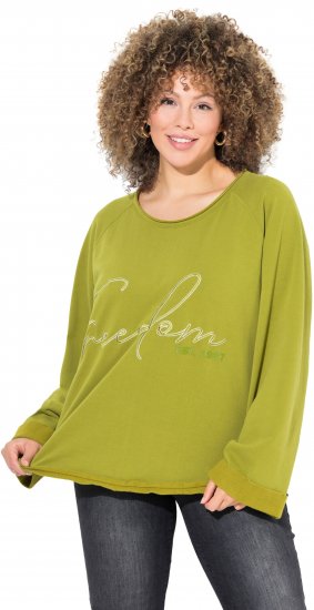 Ulla Popken Embroidered Freedom Rolled Edge Sweatshirt Avocado Green - Naisten hupparit ja collegepaidat isot koot - 