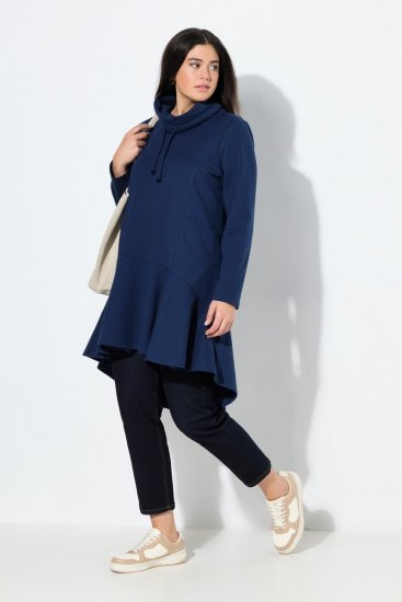 Ulla Popken Flounce Panel Long Sleeve Sweatshirt Dress Navy - Naisten hupparit ja collegepaidat isot koot - Mukavat collegepaidat, huput ja neuleet