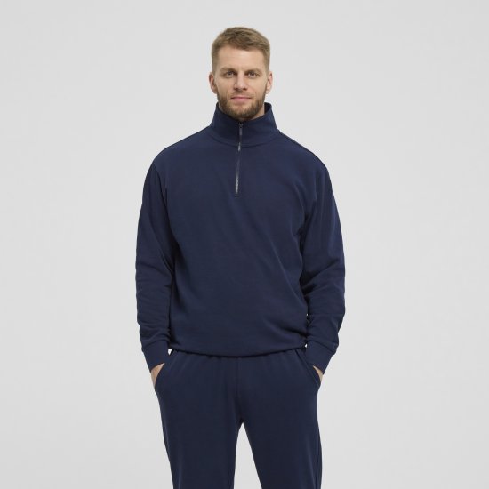 North Latitude Denim Half-Zip Sweatshirt Navy Blue TALL - TALL collegepaidat - 
