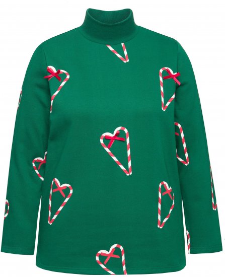 Ulla Popken Candy Cane Graphic Sweatshirt Meadow Green - Hupparit ja collegepaidat - 