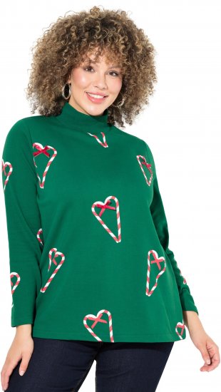 Ulla Popken Candy Cane Graphic Sweatshirt Meadow Green - Hupparit ja collegepaidat - 