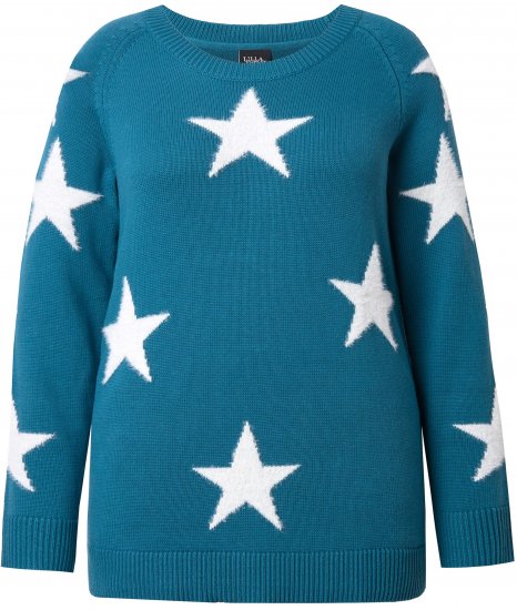 Ulla Popken Glitter Stars Soft Knit Sweater Petrol - Hupparit ja collegepaidat - 