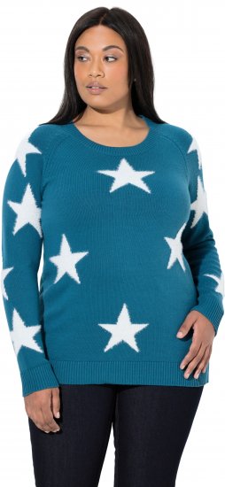 Ulla Popken Glitter Stars Soft Knit Sweater Petrol - Hupparit ja collegepaidat - 