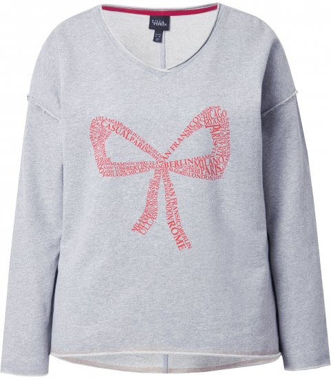 Ulla Popken Bow City Lettering Sweatshirt Light Grey Melange - Hupparit ja collegepaidat - 