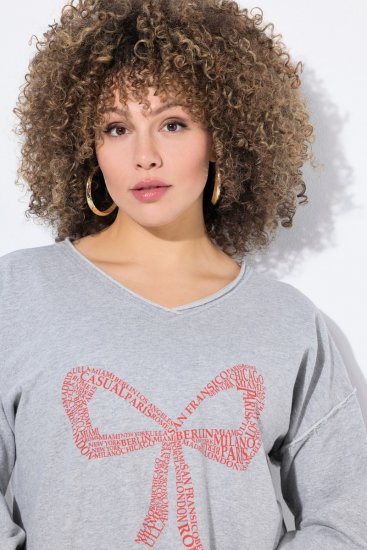Ulla Popken Bow City Lettering Sweatshirt Light Grey Melange - Naisten hupparit ja collegepaidat isot koot - Mukavat collegepaidat, huput ja neuleet