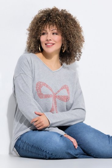 Ulla Popken Bow City Lettering Sweatshirt Light Grey Melange - Naisten hupparit ja collegepaidat isot koot - Mukavat collegepaidat, huput ja neuleet